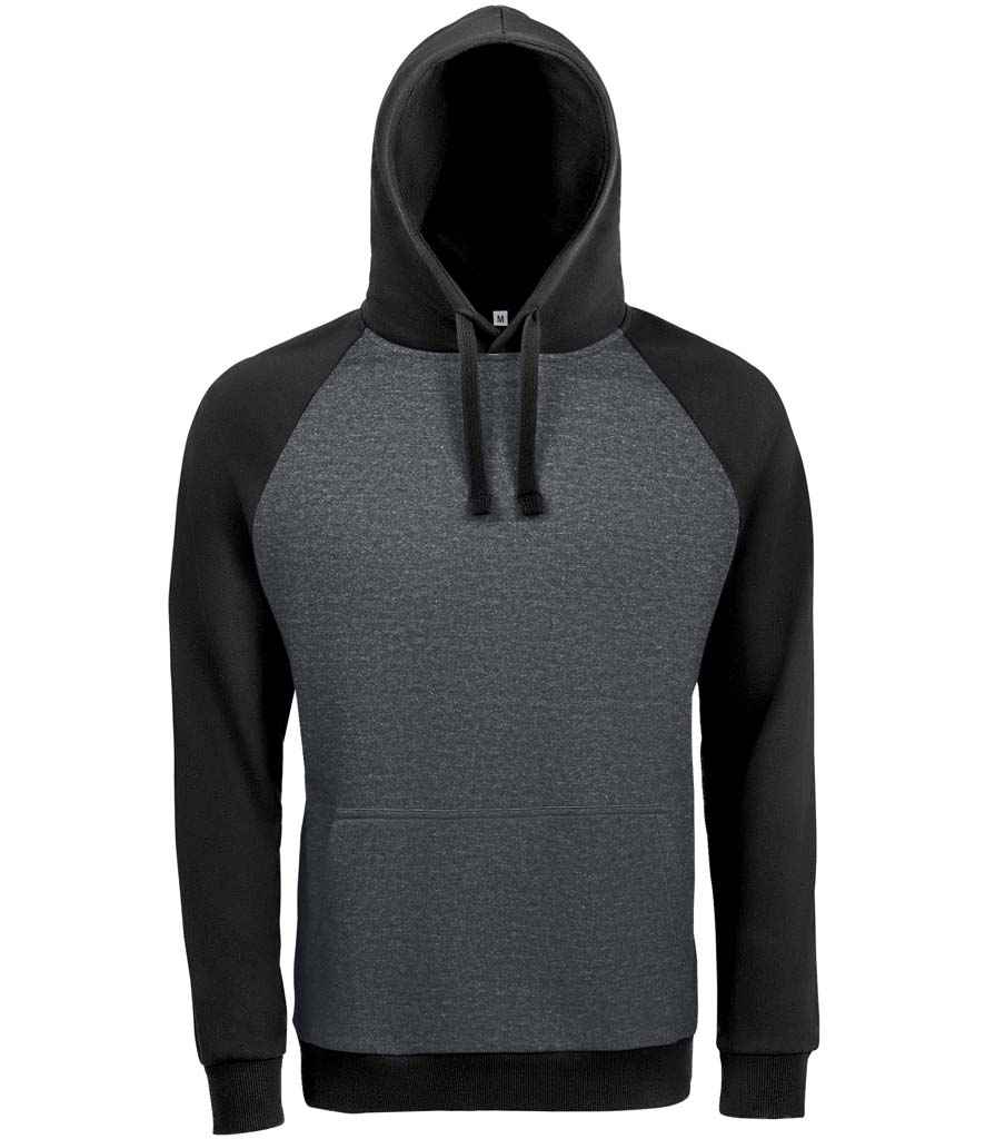 SOL'S Unisex Seattle Contrast Raglan Hoodie in Charcoal Marl/Black