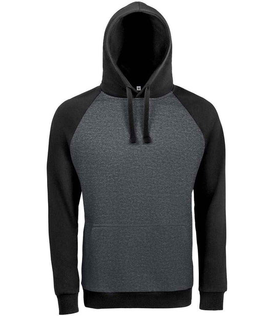 SOL'S Unisex Seattle Contrast Raglan Hoodie in Charcoal Marl/Black