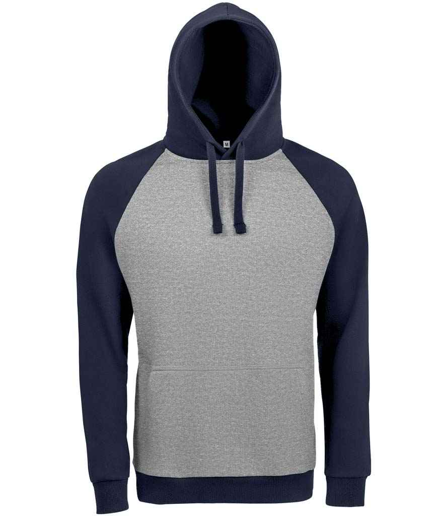 SOL'S Unisex Seattle Contrast Raglan Hoodie in Grey Marl/French Navy