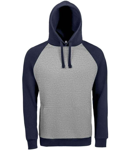 SOL'S Unisex Seattle Contrast Raglan Hoodie in Grey Marl/French Navy