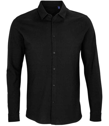 NEOBLU Basile Organic Cotton Long Sleeve Piqué Shirt in Deep Black