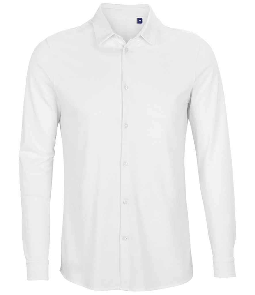 NEOBLU Basile Organic Cotton Long Sleeve Piqué Shirt in Optic White