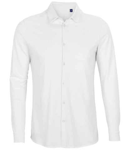 NEOBLU Basile Organic Cotton Long Sleeve Piqué Shirt in Optic White