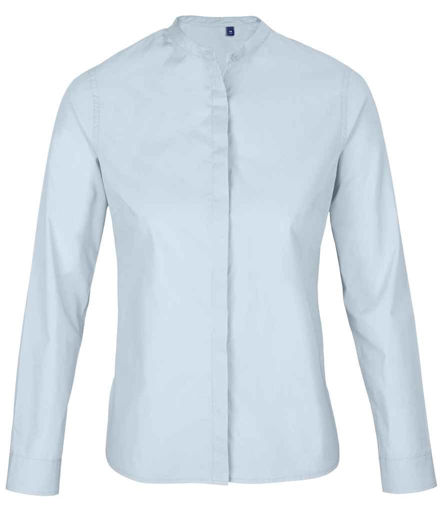 NEOBLU Ladies Bart Mao Collar Long Sleeve Poplin Shirt in Soft Blue