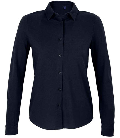 NEOBLU Ladies Basile Organic Cotton Long Sleeve Piqué Shirt in Night Blue
