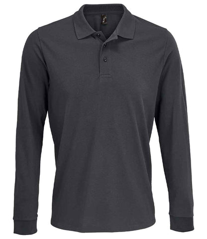 SOL'S Unisex Prime Long Sleeve Piqué Polo Shirt in Dark Grey