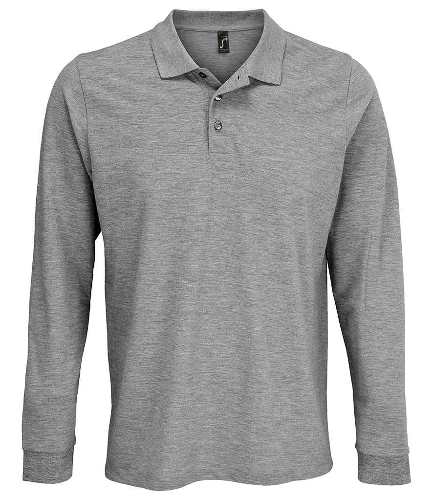 SOL'S Unisex Prime Long Sleeve Piqué Polo Shirt in Grey Marl