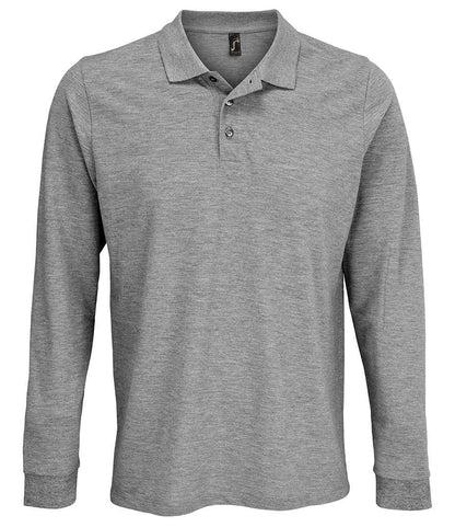 SOL'S Unisex Prime Long Sleeve Piqué Polo Shirt in Grey Marl