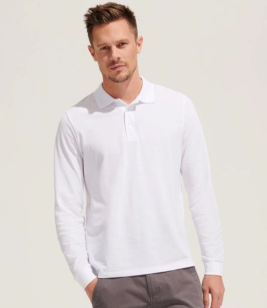 SOL'S Unisex Prime Long Sleeve Piqué Polo Shirt - White - Model