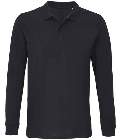 SOL'S Unisex Planet Long Sleeve Piqué Polo Shirt in Black