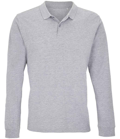 SOL'S Unisex Planet Long Sleeve Piqué Polo Shirt in Grey Marl