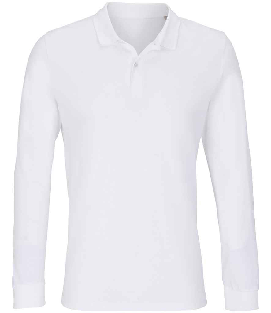 SOL'S Unisex Planet Long Sleeve Piqué Polo Shirt in White
