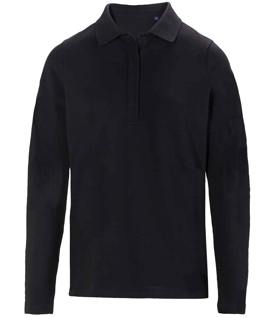 NEOBLU Ladies Owen Long Sleeve Piqué Polo Shirt in Deep Black