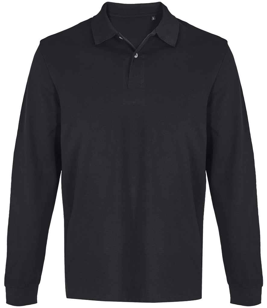 SOL'S Unisex Pacific Long Sleeve Piqué Polo Shirt in Black