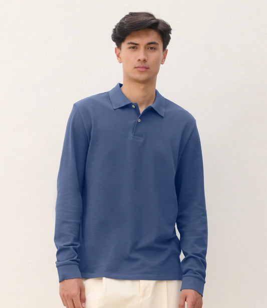 SOL'S Unisex Pacific Long Sleeve Piqué Polo Shirt - Denim - Model