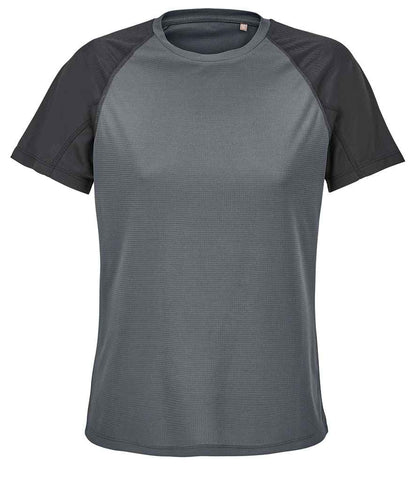 SOL'S Ladies Vortex Ripstop Performance T-Shirt - Black/Charcoal