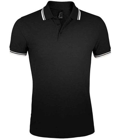 SOL'S Pasadena Tipped Cotton Piqué Polo Shirt in Black/White