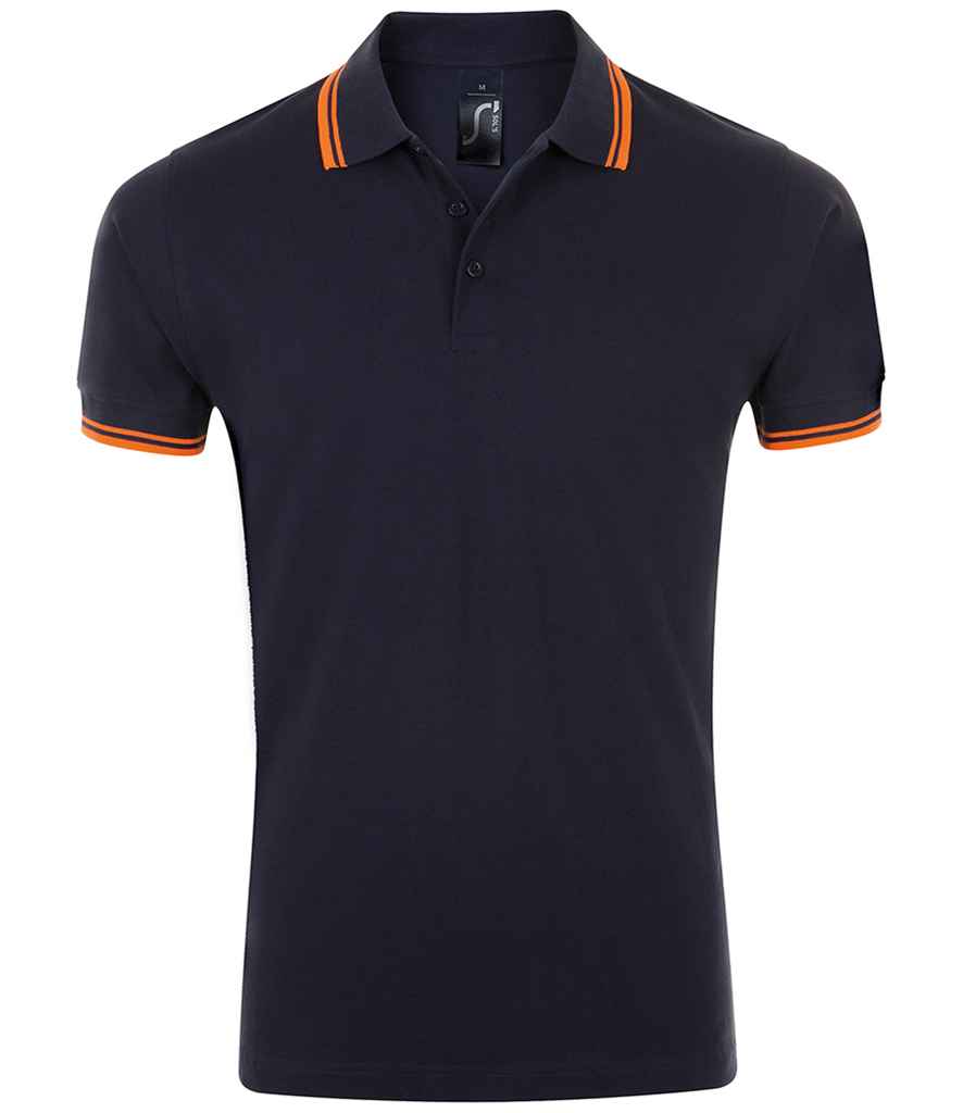 SOL'S Pasadena Tipped Cotton Piqué Polo Shirt in French Navy/Neon Orange