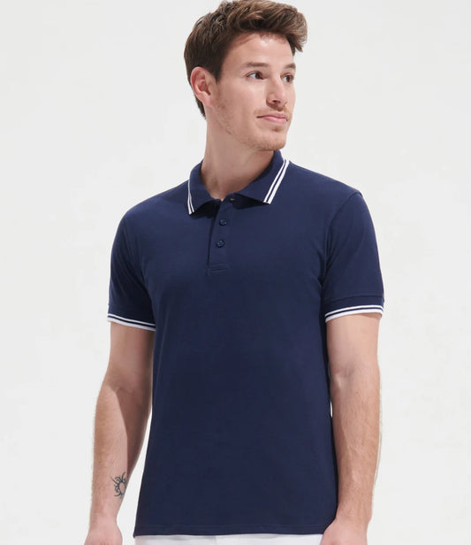 SOL'S Pasadena Tipped Cotton Piqué Polo Shirt - French Navy/White - Model