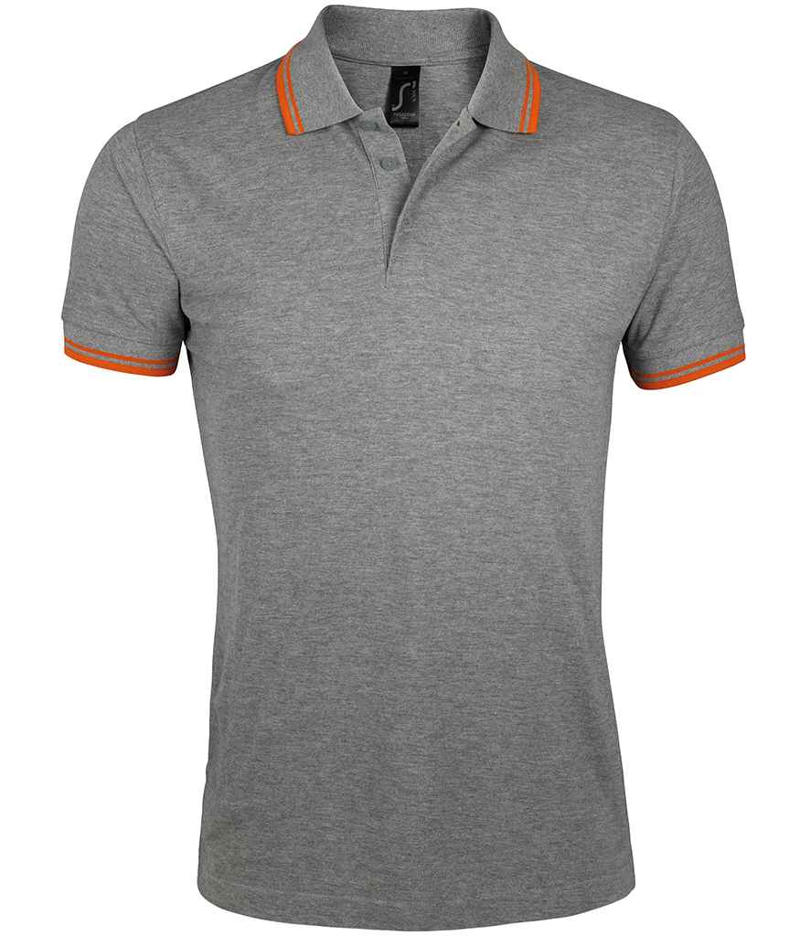 SOL'S Pasadena Tipped Cotton Piqué Polo Shirt in Grey Marl/Orange