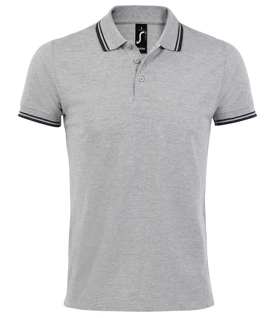 SOL'S Pasadena Tipped Cotton Piqué Polo Shirt in Heather Grey/Navy