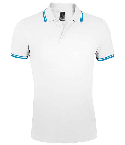 SOL'S Pasadena Tipped Cotton Piqué Polo Shirt in White/Aqua