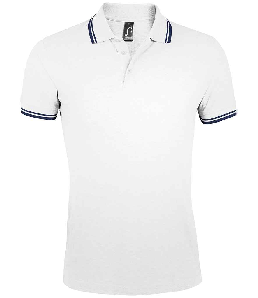 SOL'S Pasadena Tipped Cotton Piqué Polo Shirt in White/Navy