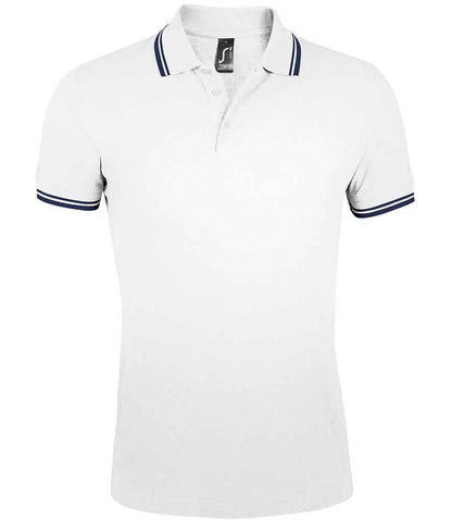 SOL'S Pasadena Tipped Cotton Piqué Polo Shirt in White/Navy