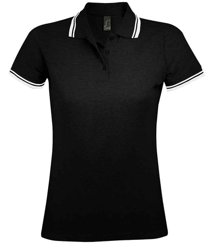 SOL'S Ladies Pasadena Tipped Cotton Piqué Polo Shirt in Black/White