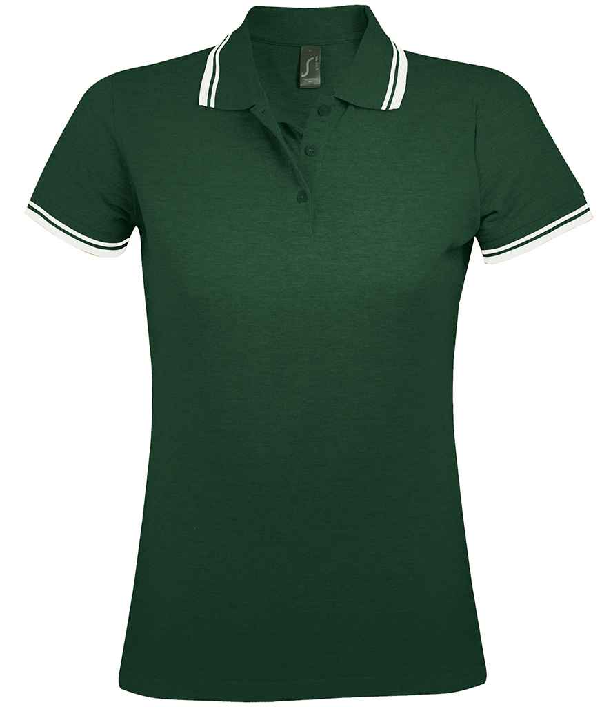 SOL'S Ladies Pasadena Tipped Cotton Piqué Polo Shirt in Forest Green/White