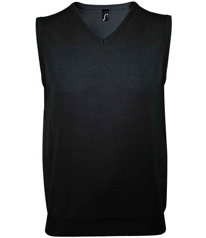 SOL'S Unisex Gentlemen Sleeveless Cotton Acrylic V Neck Sweater in Black