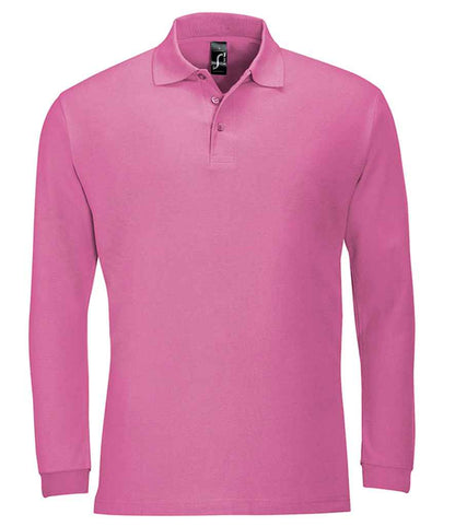 SOL'S Winter II Long Sleeve Cotton Piqué Polo Shirt in Flash Pink