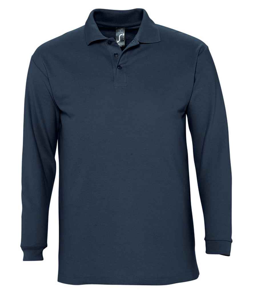 SOL'S Winter II Long Sleeve Cotton Piqué Polo Shirt in Navy