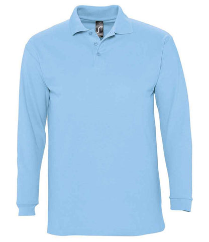 SOL'S Winter II Long Sleeve Cotton Piqué Polo Shirt in Sky Blue
