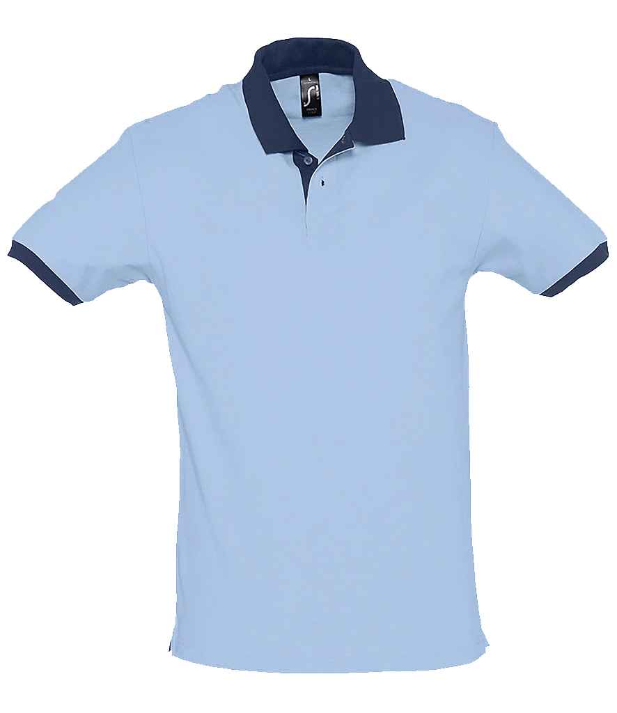 SOL'S Prince Contrast Cotton Piqué Polo Shirt in Sky Blue/French Navy