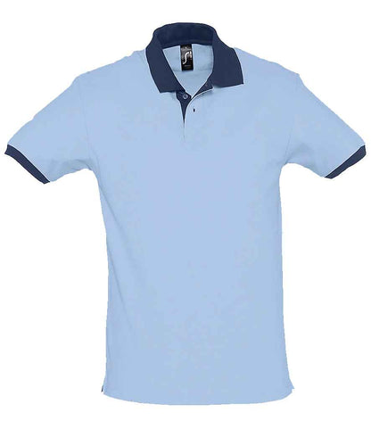 SOL'S Prince Contrast Cotton Piqué Polo Shirt in Sky Blue/French Navy
