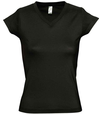 SOL'S Ladies Moon V Neck T-Shirt in Deep Black