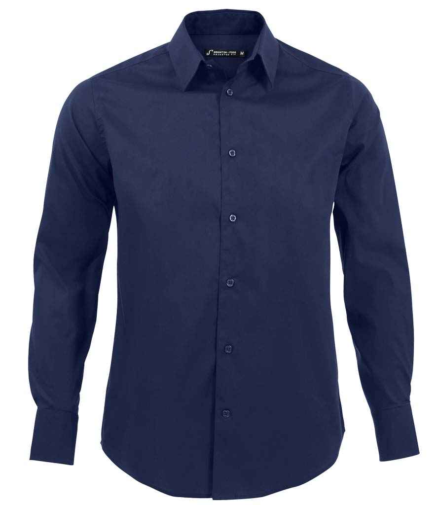 SOL'S Brighton Long Sleeve Fitted Shirt in Dark Blue