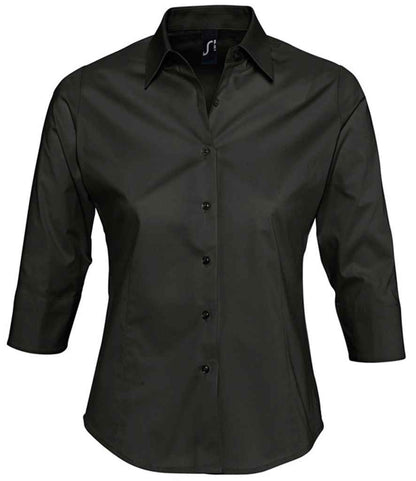 SOL'S Ladies Effect 3/4 Sleeve Fitted Shirt in Black