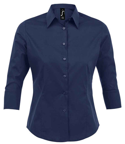 SOL'S Ladies Effect 3/4 Sleeve Fitted Shirt in Dark Blue