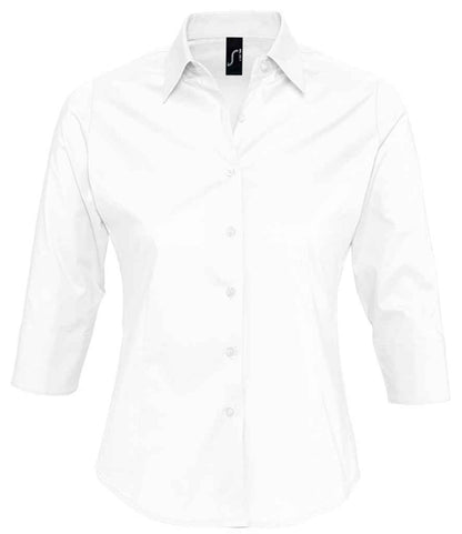 SOL'S Ladies Effect 3/4 Sleeve Fitted Shirt in White