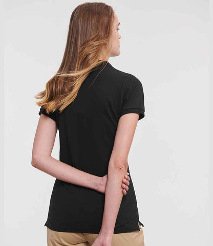 Russell Russell Athletic Ladies Stretch Piqué Polo Shirt Black