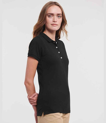 Russell Russell Athletic Ladies Stretch Piqué Polo Shirt Black