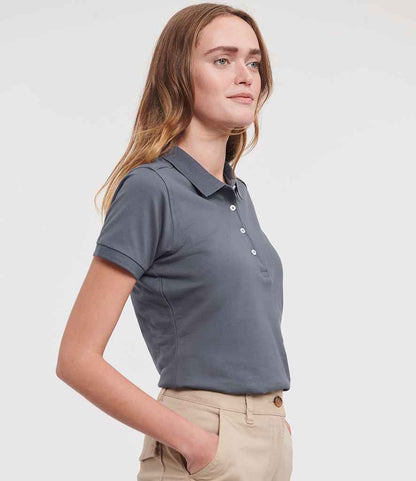 Russell Russell Athletic Ladies Stretch Piqué Polo Shirt Convoy Grey