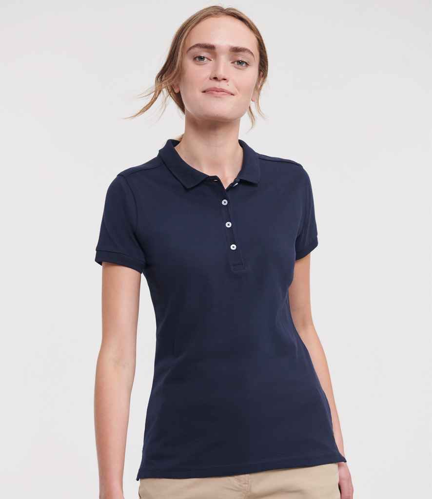 Russell Russell Athletic Ladies Stretch Piqué Polo Shirt French Navy