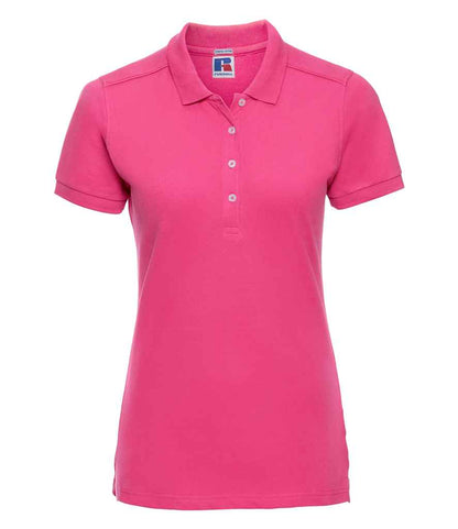 Russell Russell Athletic Ladies Stretch Piqué Polo Shirt Fuchsia