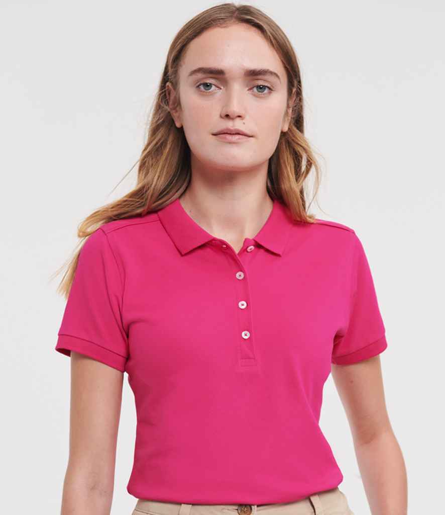 Russell Russell Athletic Ladies Stretch Piqué Polo Shirt Fuchsia