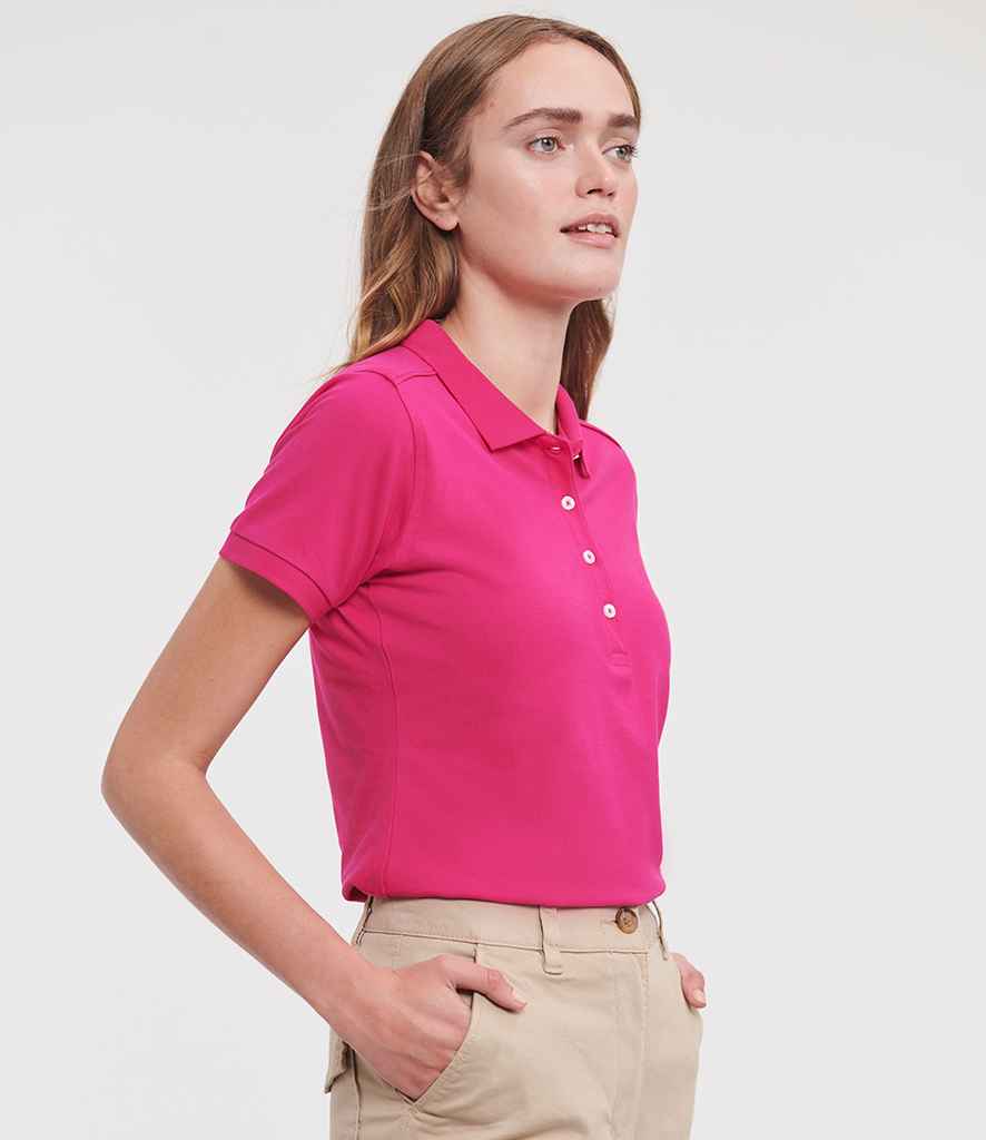 Russell Russell Athletic Ladies Stretch Piqué Polo Shirt Fuchsia