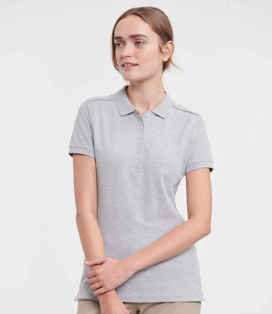 Russell Russell Athletic Ladies Stretch Piqué Polo Shirt Light Oxford