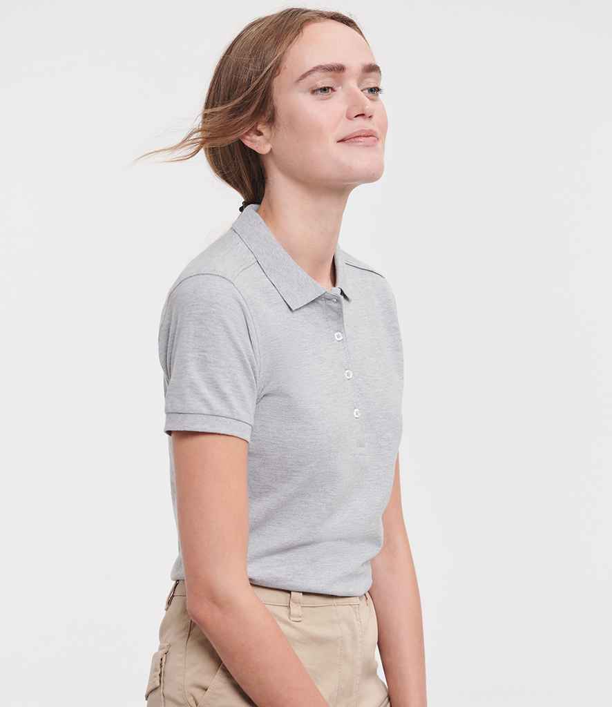 Russell Russell Athletic Ladies Stretch Piqué Polo Shirt Light Oxford